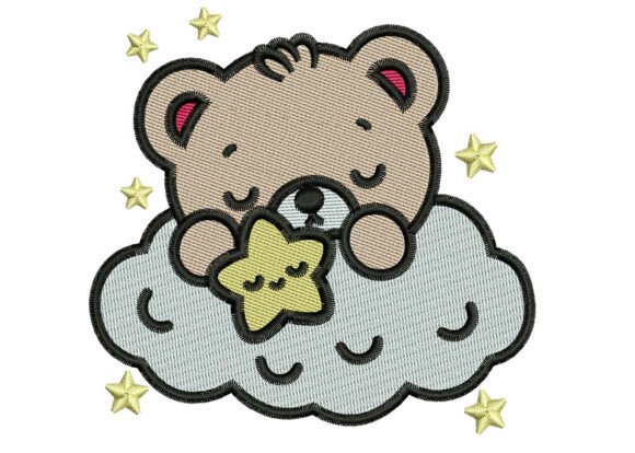 Cute Baby Bear and Star Embroidery