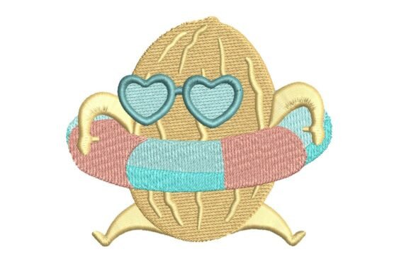 Cute Melon in Life Buoy with Heart Glasses Embroidery