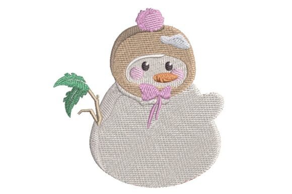 Cute Snowman with Pink Hat Embroidery