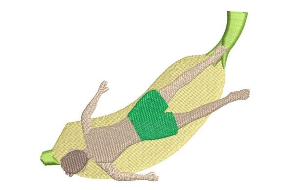Person Sunbathing on Banana Floatie Embroidery Design