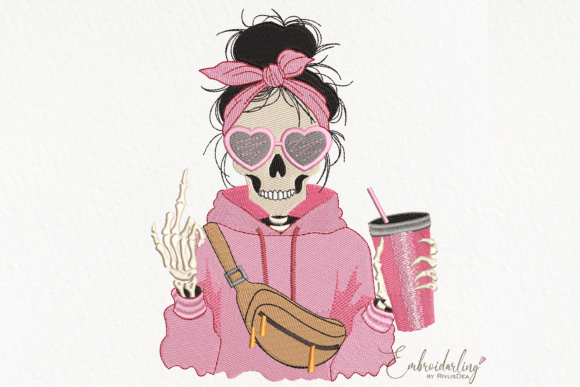 Skeleton Mom W Coffee Embroidery Design