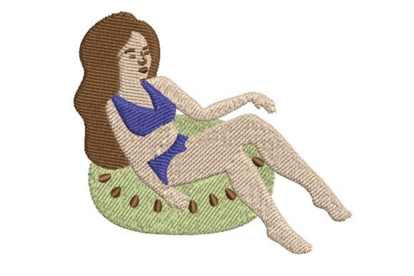 Summer Girl on Kiwi Floatie Embroidery Design