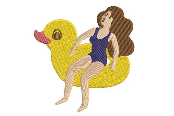 Summer Girl Sunbathing on Duck Floatie Embroidery Design